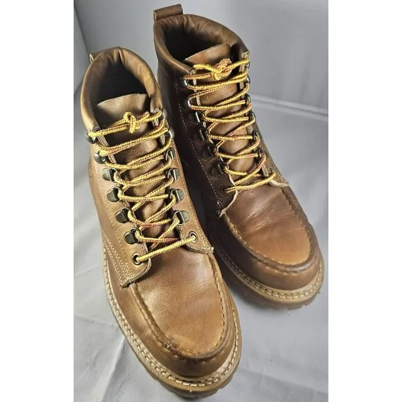 Frye Men's Dakota Brown Leather Mid Lace-Up Moc Toe Vibram Sole Work Boots Sz.8M