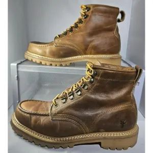 Frye Men's Dakota Brown Leather Mid Lace-Up Moc Toe Vibram Sole Work Boots Sz.8M