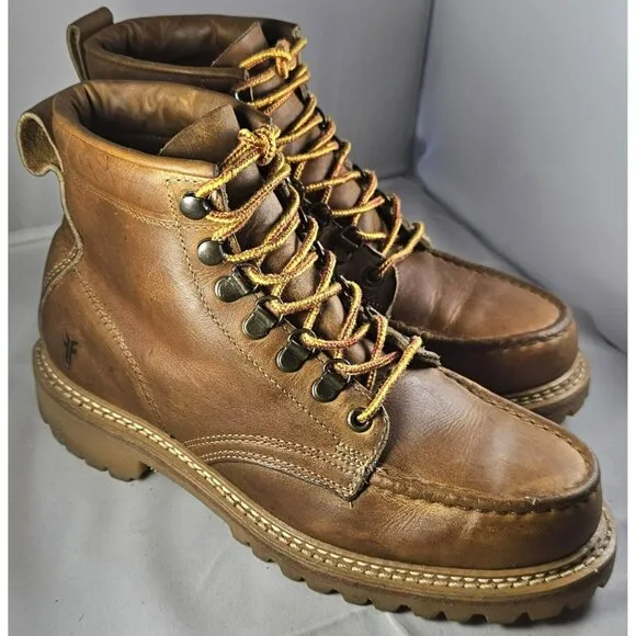 Frye Men's Dakota Brown Leather Mid Lace-Up Moc Toe Vibram Sole Work Boots Sz.8M