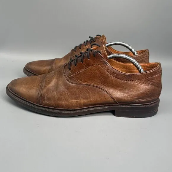 Frye Paul Bal Mens 11 Brown Leather Oxford Shoes Lace-Up Cap-Toe Classic Outdoor