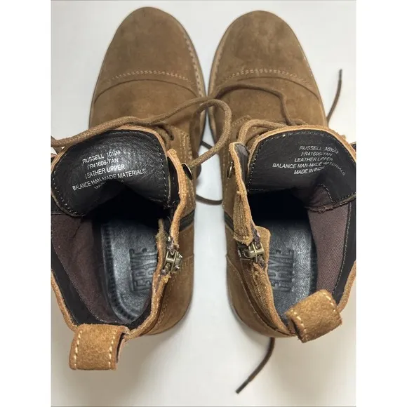 Frye Russell Mens Tan Leather Suede Cap Boots FR41606 Lace Zip Up Sz 10 1/2 NEW