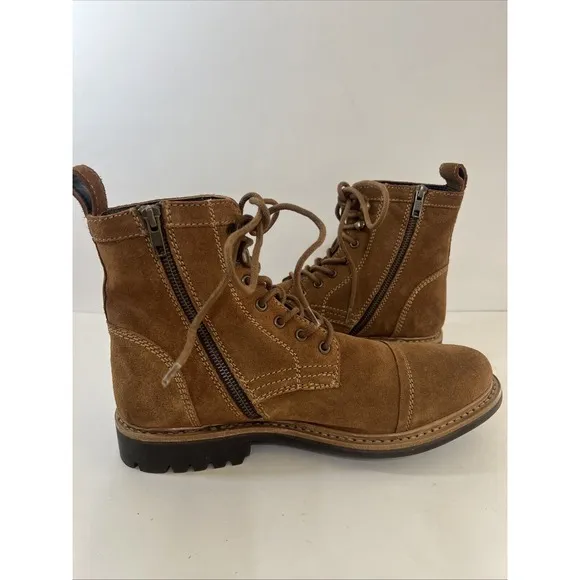 Frye Russell Mens Tan Leather Suede Cap Boots FR41606 Lace Zip Up Sz 10 1/2 NEW