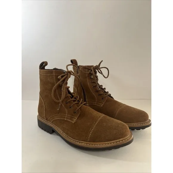 Frye Russell Mens Tan Leather Suede Cap Boots FR41606 Lace Zip Up Sz 10 1/2 NEW