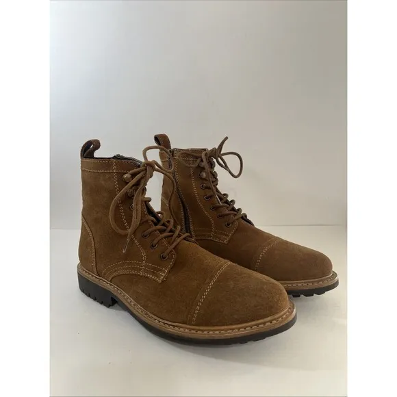 Frye Russell Mens Tan Leather Suede Cap Boots FR41606 Lace Zip Up Sz 10 1/2 NEW