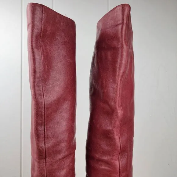 Frye Womens Bethany Strappy Soft Knee High Leather Boots Red Size 6 M