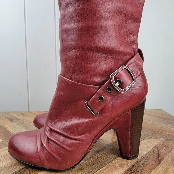 Frye Womens Bethany Strappy Soft Knee High Leather Boots Red Size 6 M