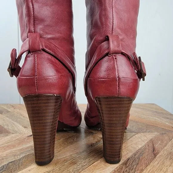 Frye Womens Bethany Strappy Soft Knee High Leather Boots Red Size 6 M