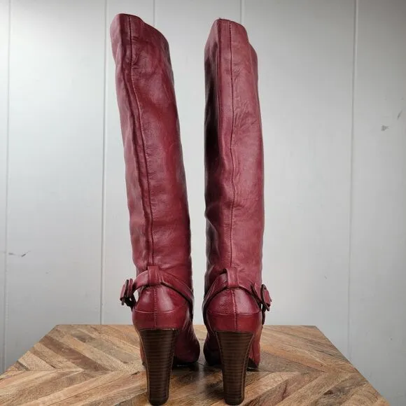 Frye Womens Bethany Strappy Soft Knee High Leather Boots Red Size 6 M