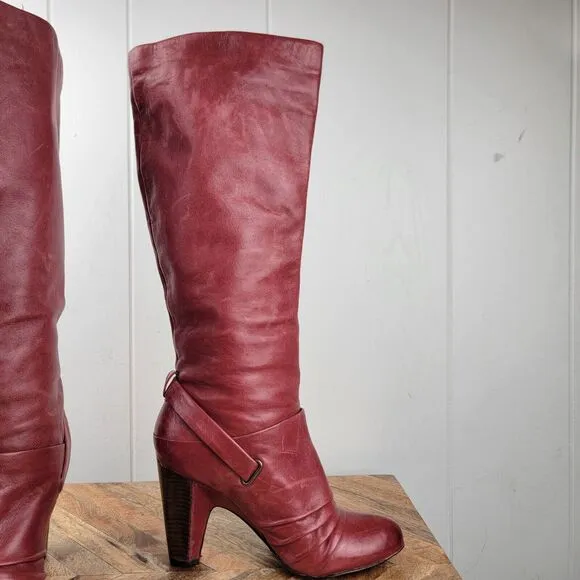 Frye Womens Bethany Strappy Soft Knee High Leather Boots Red Size 6 M