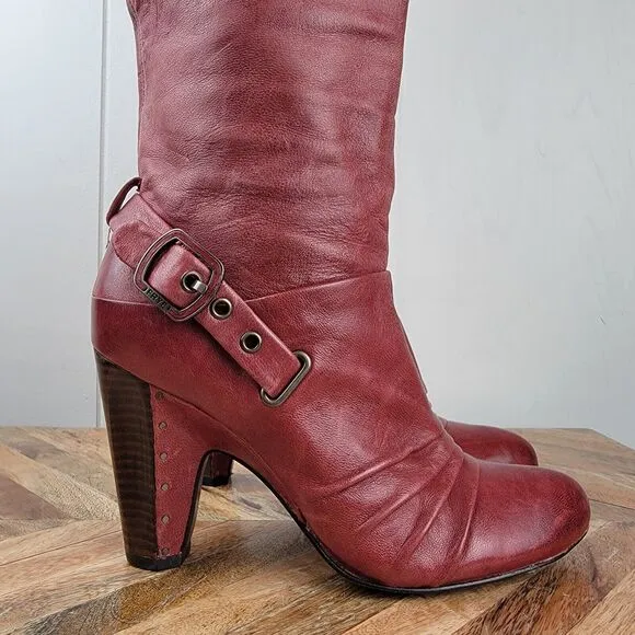 Frye Womens Bethany Strappy Soft Knee High Leather Boots Red Size 6 M