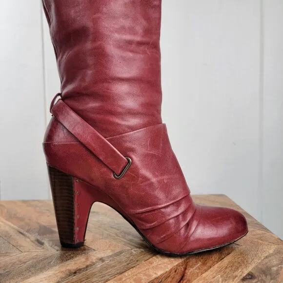 Frye Womens Bethany Strappy Soft Knee High Leather Boots Red Size 6 M