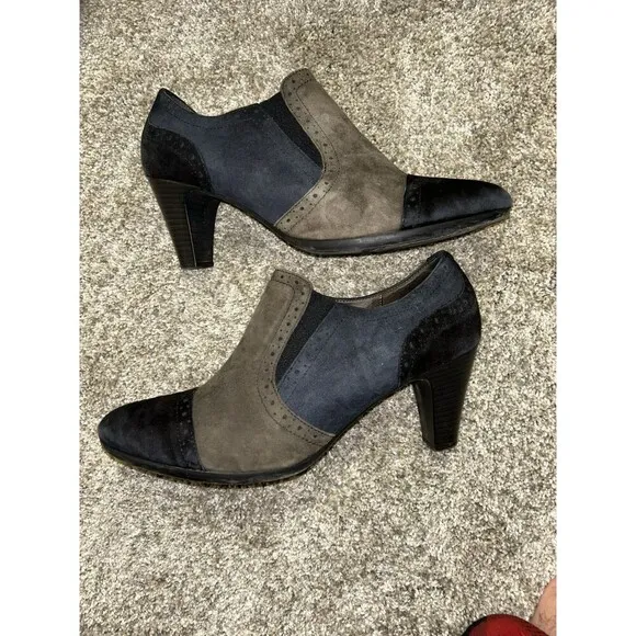 Gabor Womens Heels Booties Comfort Suede 6.5 Blue Black Beige
