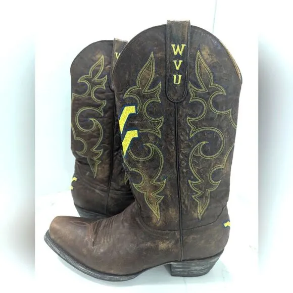 Gameday Men's 13 Inch West Virginia University 9.5D leather western cowboy boot