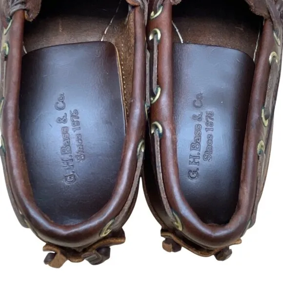 G.H. Bass &amp; Co. Men’s Brown Leather Boat Loafers Moc Toe Slip-On Shoes Sz 8.5M