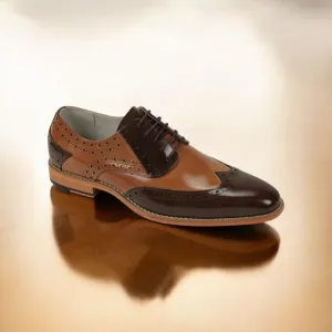 GIOVANNI MEN'S CHOCOLATE BROWN/TAN  LEATHER WING TIP DRESS SHOE. TROY.