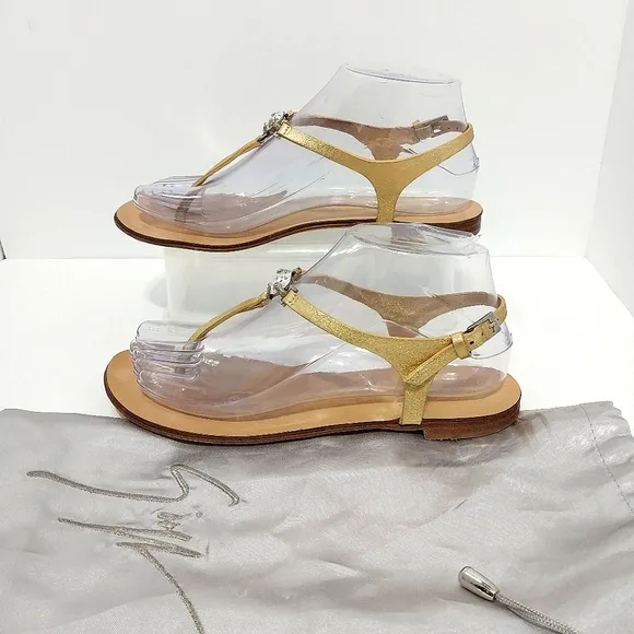 Giuseppe Zanotti Crystal T-Strap Sandals, Size 7|EUR‎ 37