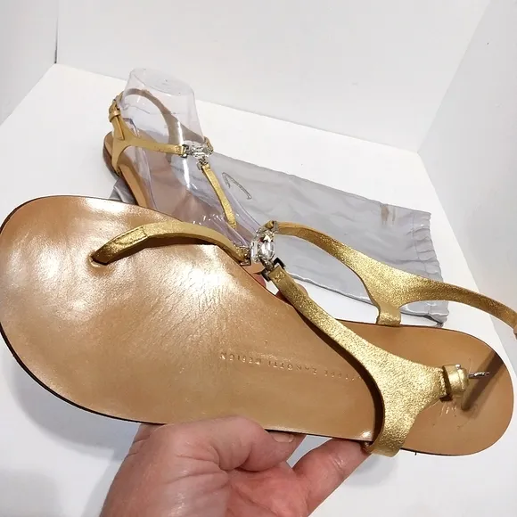Giuseppe Zanotti Crystal T-Strap Sandals, Size 7|EUR‎ 37
