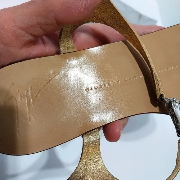 Giuseppe Zanotti Crystal T-Strap Sandals, Size 7|EUR‎ 37