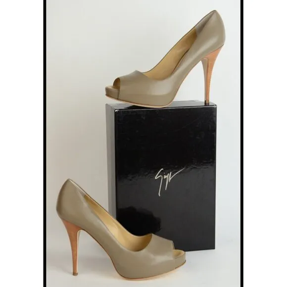 GIUSEPPE ZANOTTI SHOES PLATFORM PUMPS OPEN TOE LEATHER HIGH HEEL IT 39.5 US 9.5