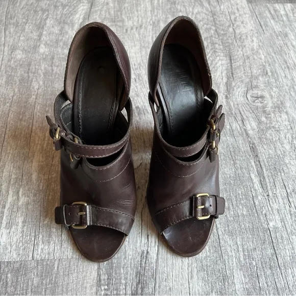 GIVENCHY EU 37 US 6.5 Brown Leather Open Toe Ankle Pump Booties Shoes