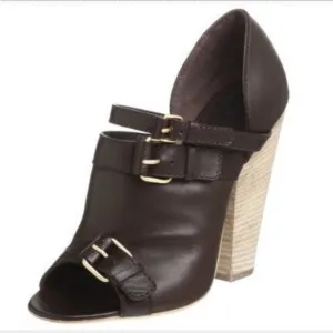 GIVENCHY EU 37 US 6.5 Brown Leather Open Toe Ankle Pump Booties Shoes