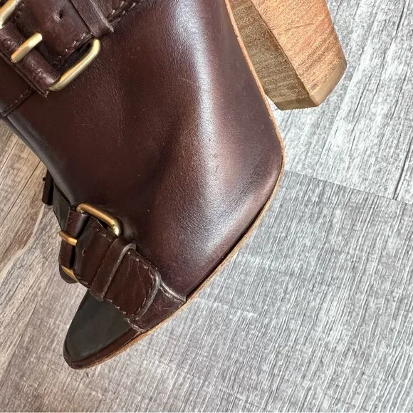 GIVENCHY EU 37 US 6.5 Brown Leather Open Toe Ankle Pump Booties Shoes