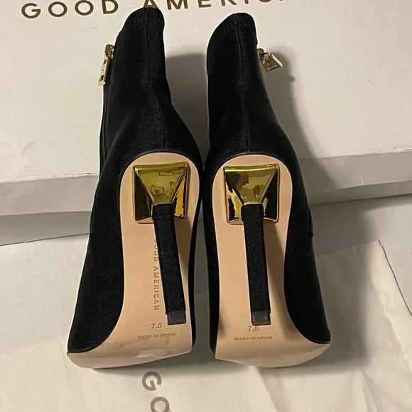 Good American Black Ankle Shine Neoprene Booties NEW Size 7.5
