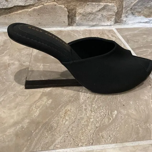 Good American Black Point Toe Acrylic Clear Heel Shoes 7