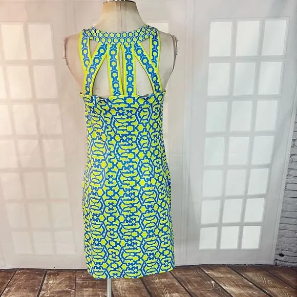 Gretchen Scott blue and yellow geometric print sundress size medium