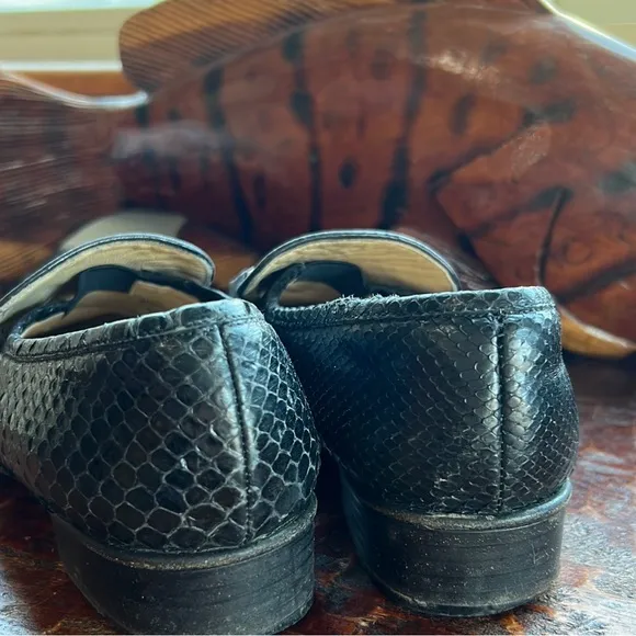 GUCCI BLACK PYTHON SNAKESKIN SILVER HORSE BIT BUCKLE CLASSIC LOAFERS 👞SIZE 7 1/2