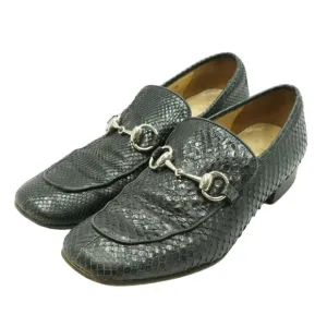 GUCCI BLACK PYTHON SNAKESKIN SILVER HORSE BIT BUCKLE CLASSIC LOAFERS 👞SIZE 7 1/2