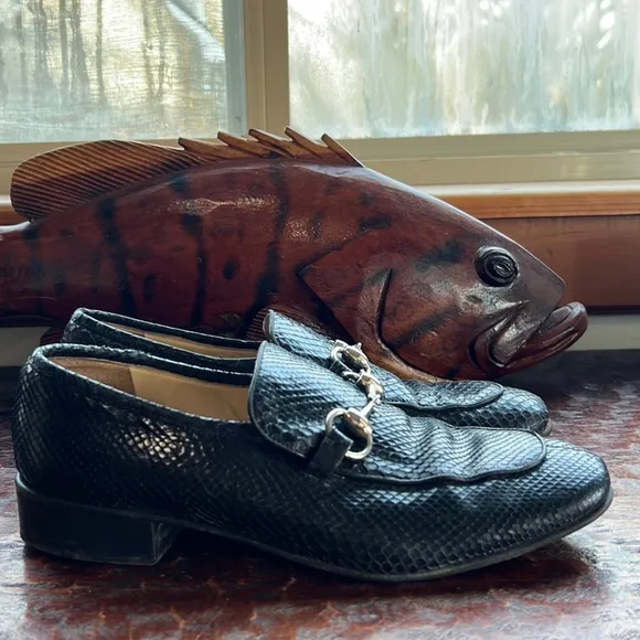 GUCCI BLACK PYTHON SNAKESKIN SILVER HORSE BIT BUCKLE CLASSIC LOAFERS 👞SIZE 7 1/2