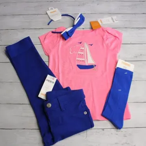 Gymboree Vintage Girl's Top Pants Headband Socks Size 4 Nautical Sailboat