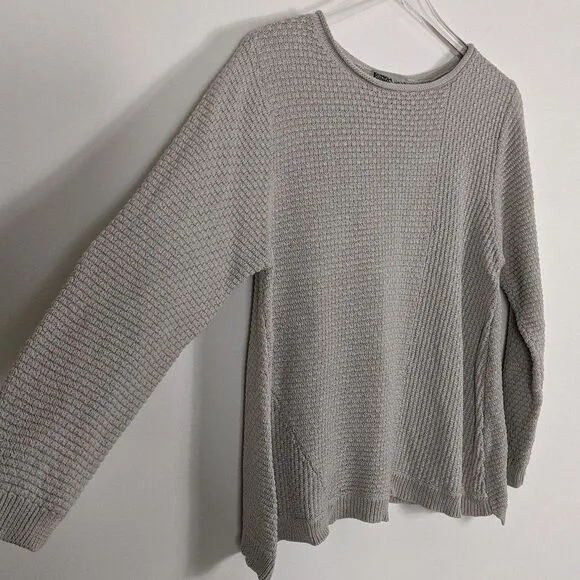 Habitat Oatmeal Chunky Knit Asymmetrical Hem and Back Button Boat Neck Sweater L