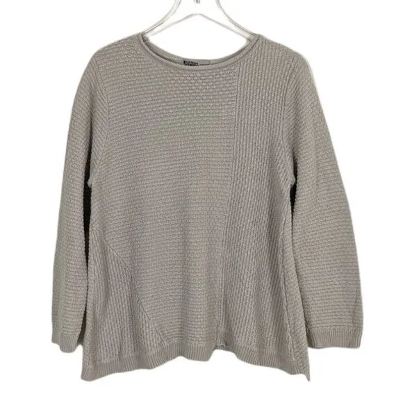 Habitat Oatmeal Chunky Knit Asymmetrical Hem and Back Button Boat Neck Sweater L