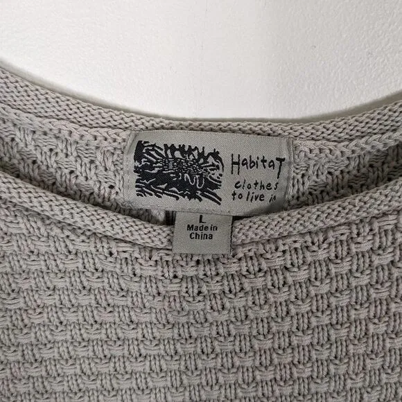 Habitat Oatmeal Chunky Knit Asymmetrical Hem and Back Button Boat Neck Sweater L