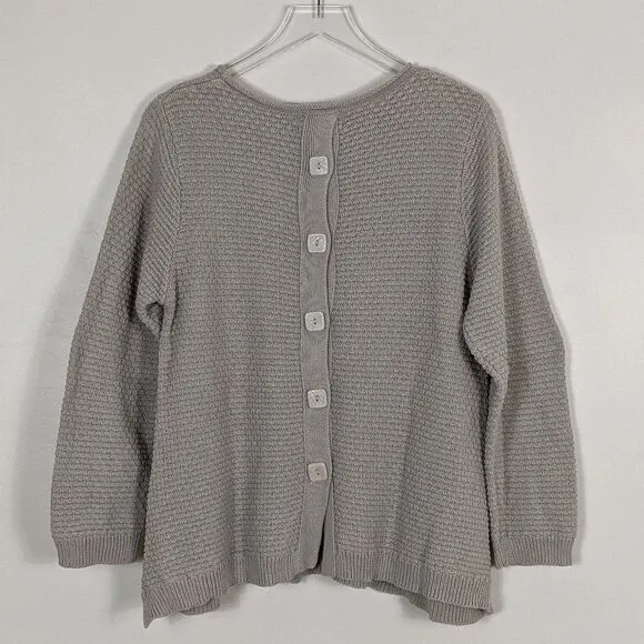 Habitat Oatmeal Chunky Knit Asymmetrical Hem and Back Button Boat Neck Sweater L