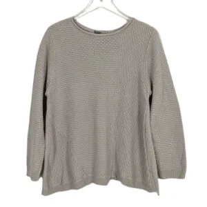 Habitat Oatmeal Chunky Knit Asymmetrical Hem and Back Button Boat Neck Sweater L