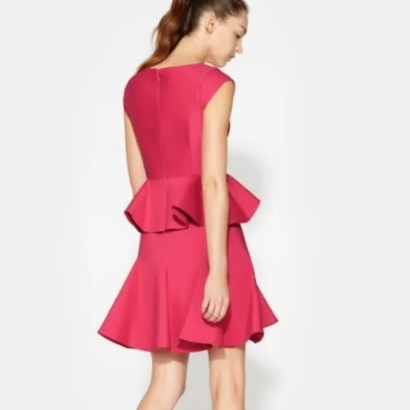 Halston Heritage Pink Peplum Cap Sleeve Dress 2