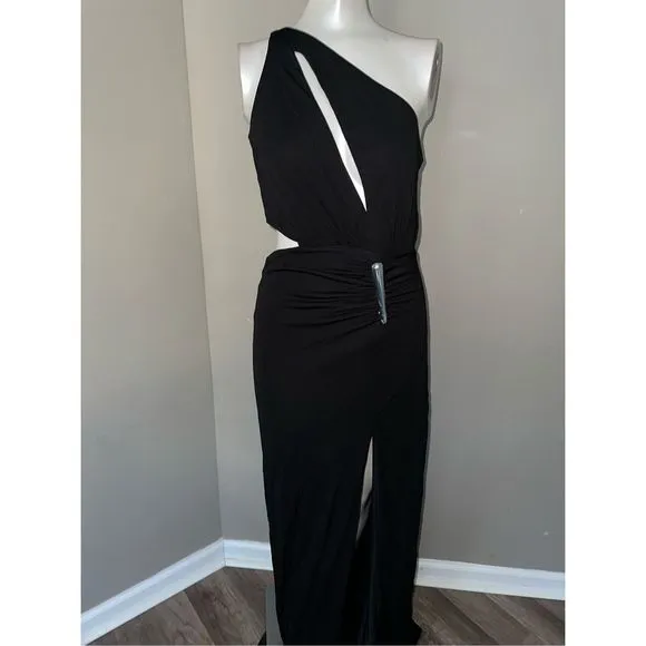 Halston Ivanna one-shoulder cutout jersey gown