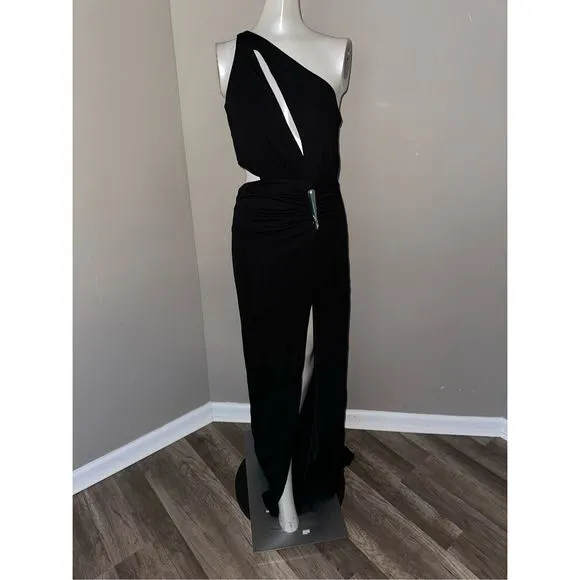 Halston Ivanna one-shoulder cutout jersey gown