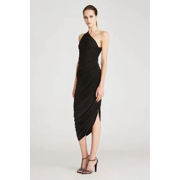 HALSTON REIA ONE SHOULDER DRESS BLACK