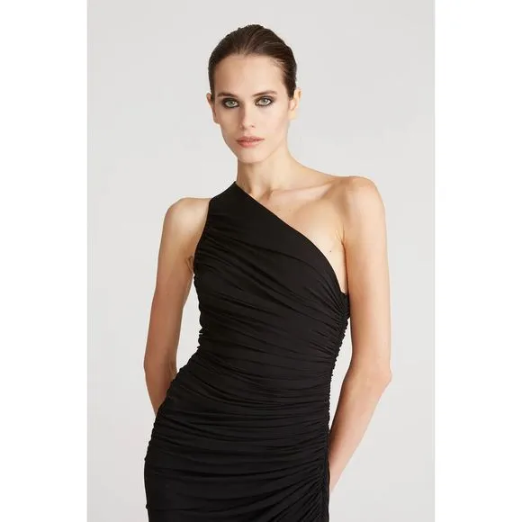 HALSTON REIA ONE SHOULDER DRESS BLACK