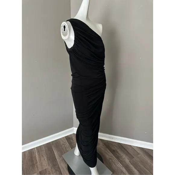 HALSTON REIA ONE SHOULDER DRESS BLACK