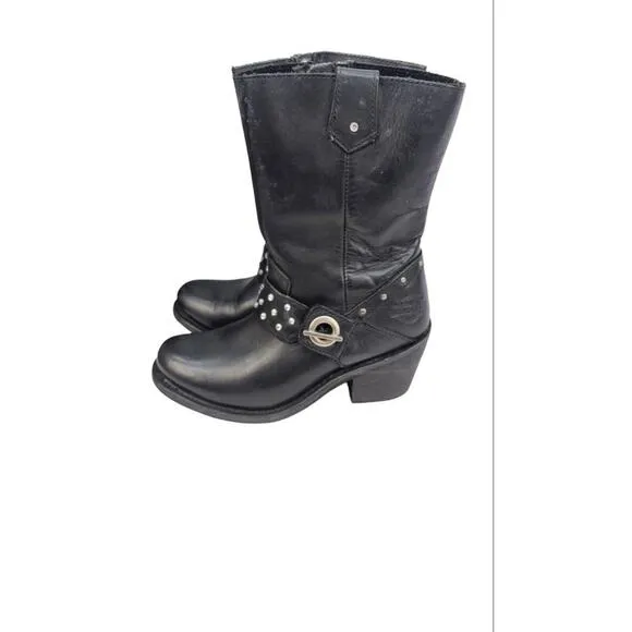 Harley Davidson Riding Boots Studded Black Leather Motorcycle Womens 6.5M D83829