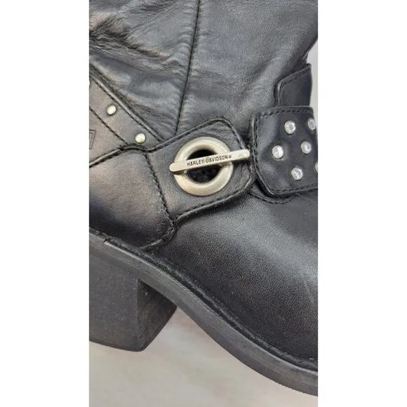 Harley Davidson Riding Boots Studded Black Leather Motorcycle Womens 6.5M D83829