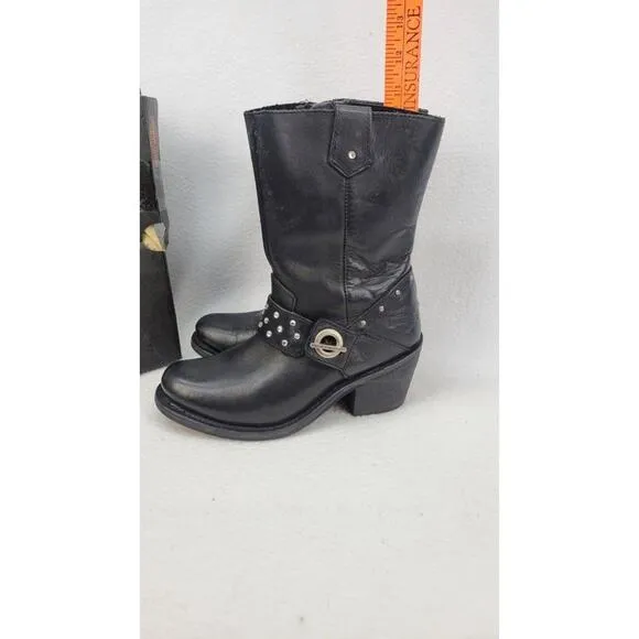Harley Davidson Riding Boots Studded Black Leather Motorcycle Womens 6.5M D83829