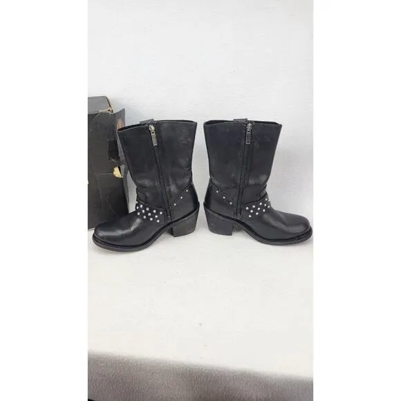 Harley Davidson Riding Boots Studded Black Leather Motorcycle Womens 6.5M D83829