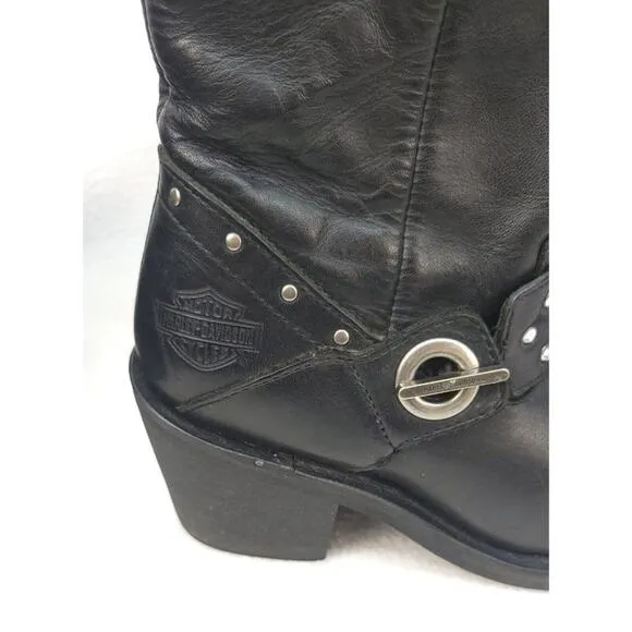 Harley Davidson Riding Boots Studded Black Leather Motorcycle Womens 6.5M D83829
