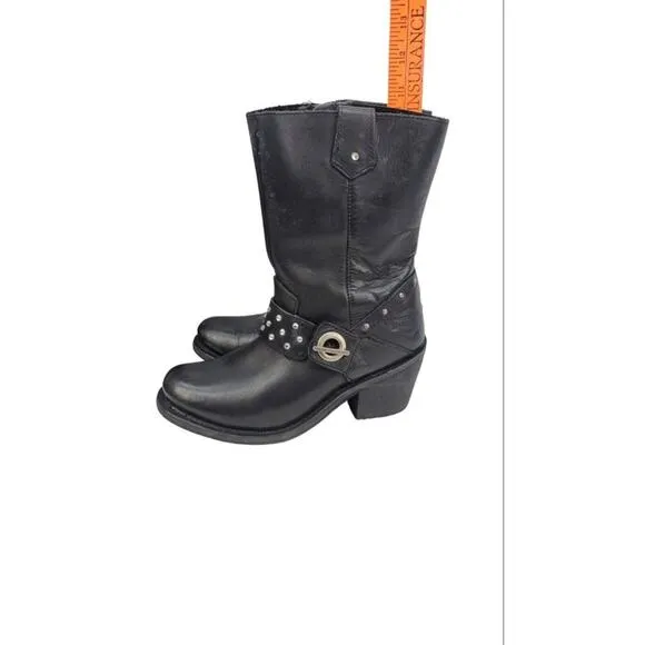 Harley Davidson Riding Boots Studded Black Leather Motorcycle Womens 6.5M D83829